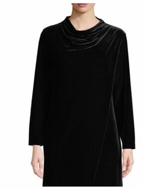 Joan Vass Black Velvet Drape Long-Sleeve Women's Dress size M